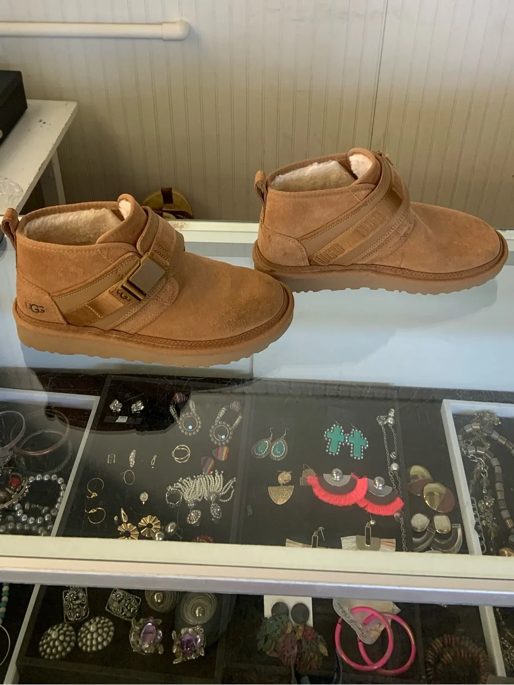 Discontinued UGG Chestnut Suede Ankle Booties with Strap